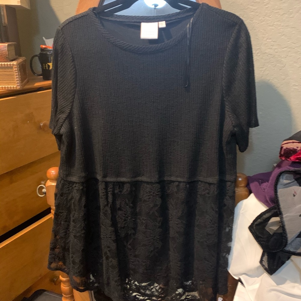 Knit/Lace Black Top Lauren Conrad XL
